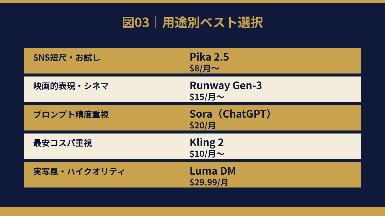 用途別ベスト選択