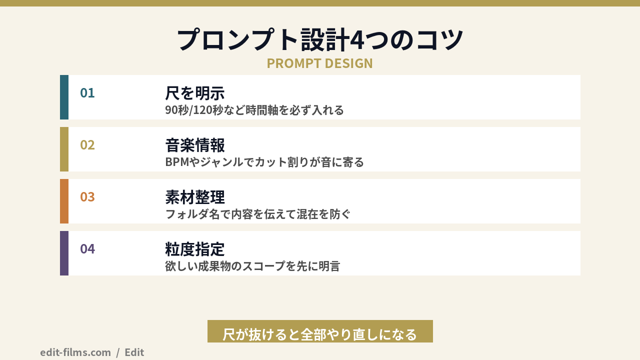 Adobe Firefly Creative Agents のプロンプト設計4つのコツの図解