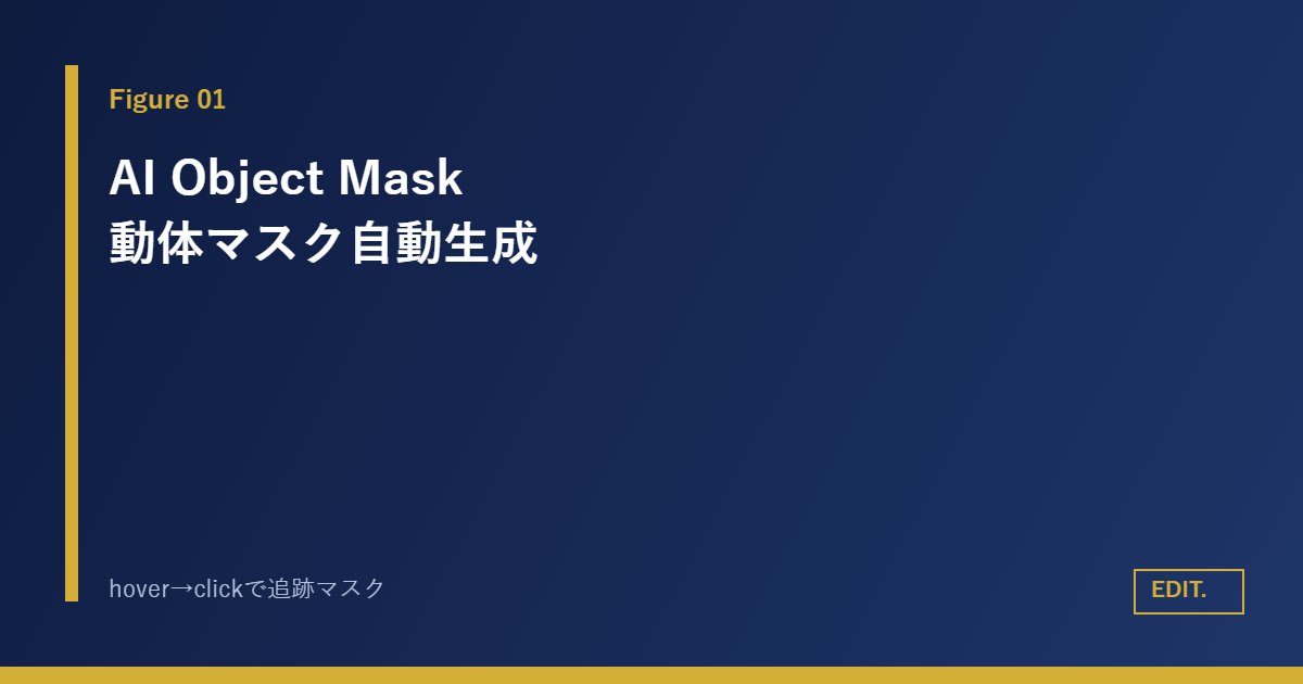 Premiere 26 AI Object Mask 概念図｜hoverでハイライト→clickでマスク生成→自動追跡