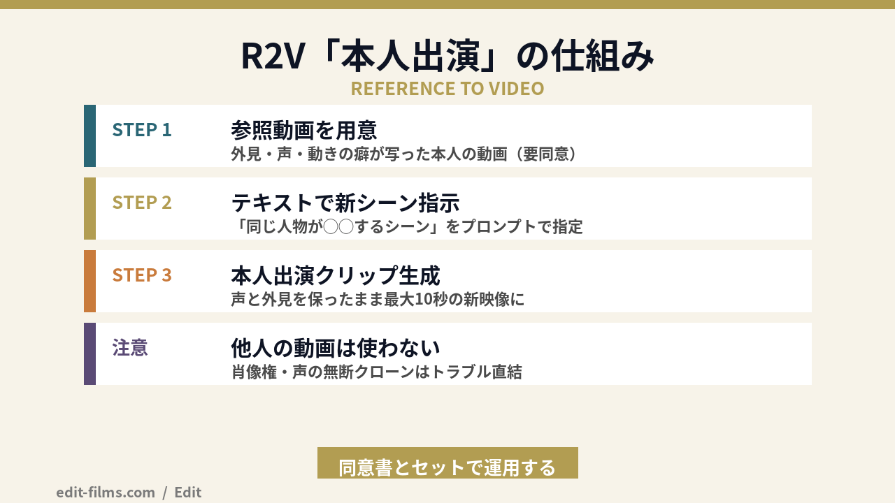 Wan 2.6 R2V 参照動画から本人出演を生成する仕組みの図解